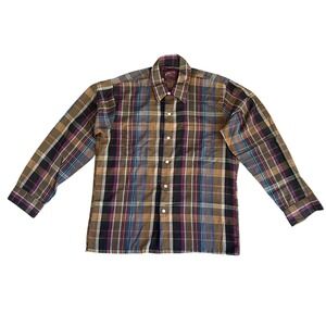 Vintage Golden Key Mens Casual Button Down Shirt LARGE Plaid Multicolor‎ READ